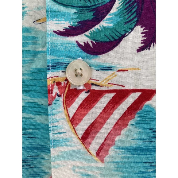 Size L Blue Rayon Hawaiian Aloha Shirt Vintage 90s - Picture 3 of 5